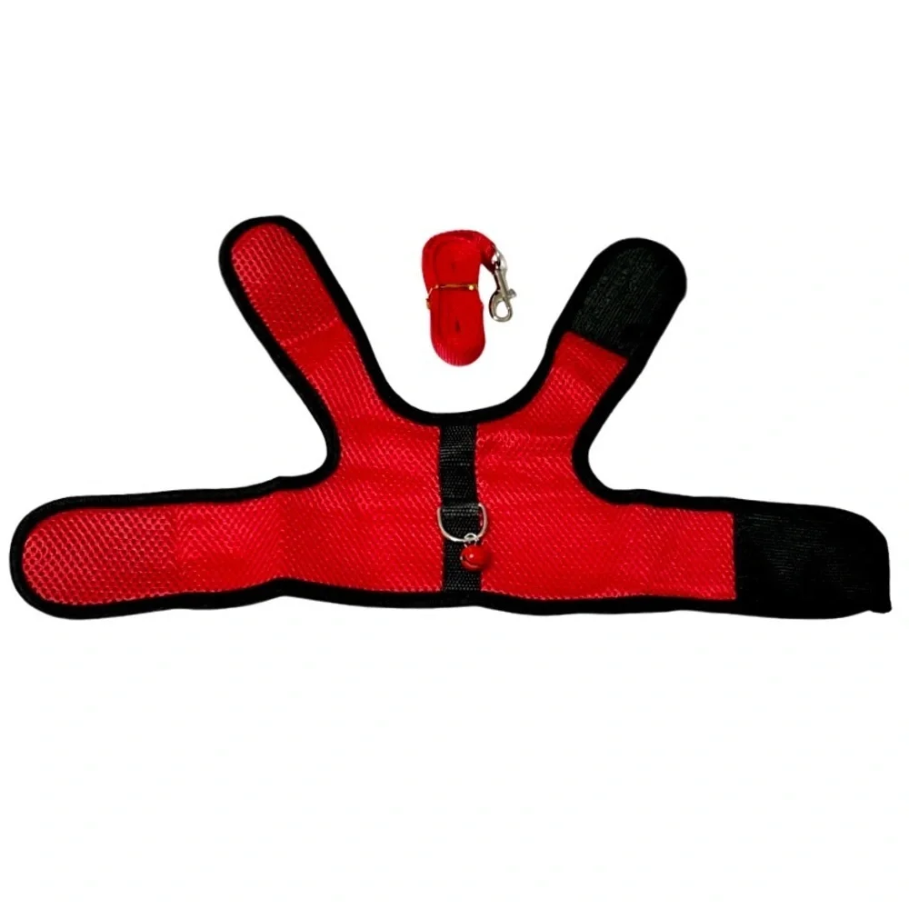 Red and black all-weather padded mesh cat harness w/ bell & leash 2 pc set NWT